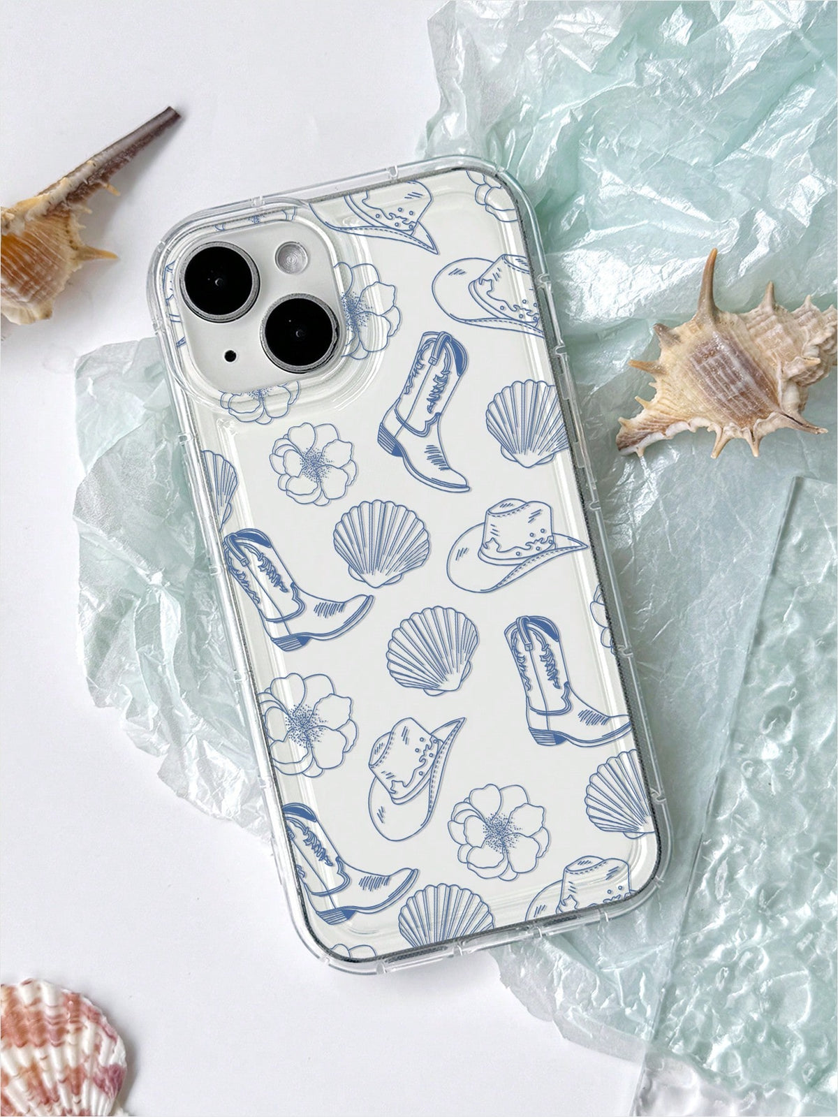 1pc Creative Western Resort Oceanic Floral Pattern Inflatable Anti-Slip Soft Phone Case For IPhone 11/12/13/14/15 Pro Max