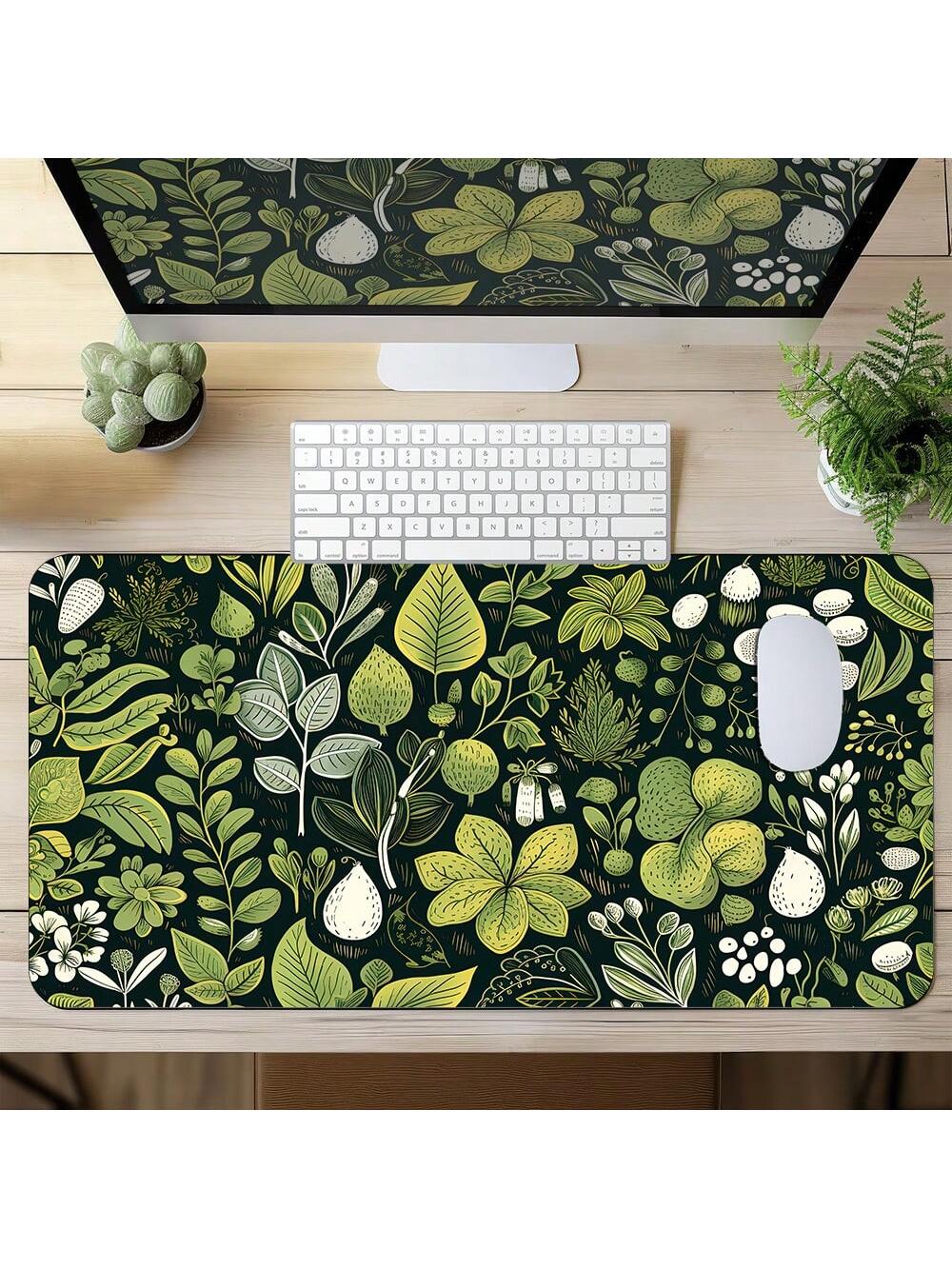 1pc Green Plant Desk Mat Big Desk Pad Extended Gaming Mouse Pad, Large Mouse Pad For Desk Rubber Base Mousepad With Stitched Edges, Keyboard Mouse Mat For Work, Game, Office, Home