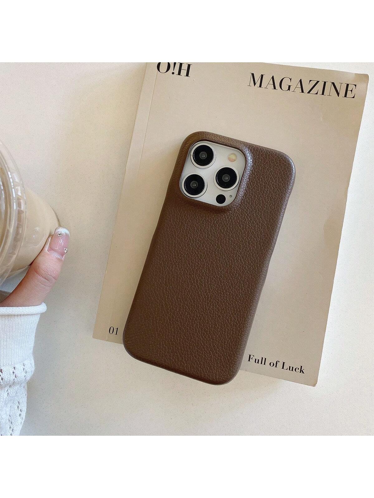 1pc Luxurious Lychee Patterned PU Leather Phone Case Compatible With Apple IPhone 15 Pro Max 14 Plus 13 12 11, Simple Skin-Touch Design Mobile Phone Cover