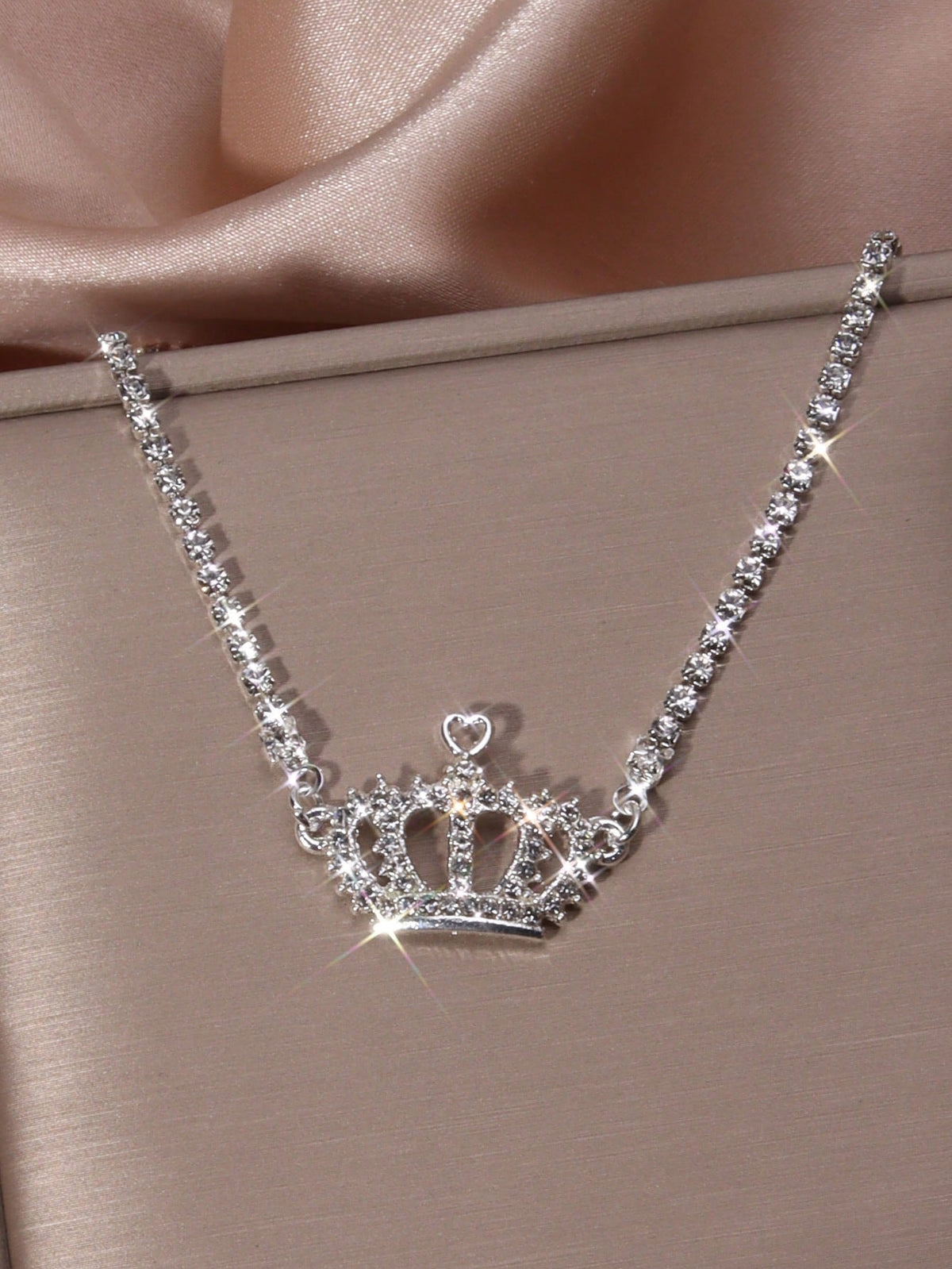 Rhinestone Crown Charm Necklace