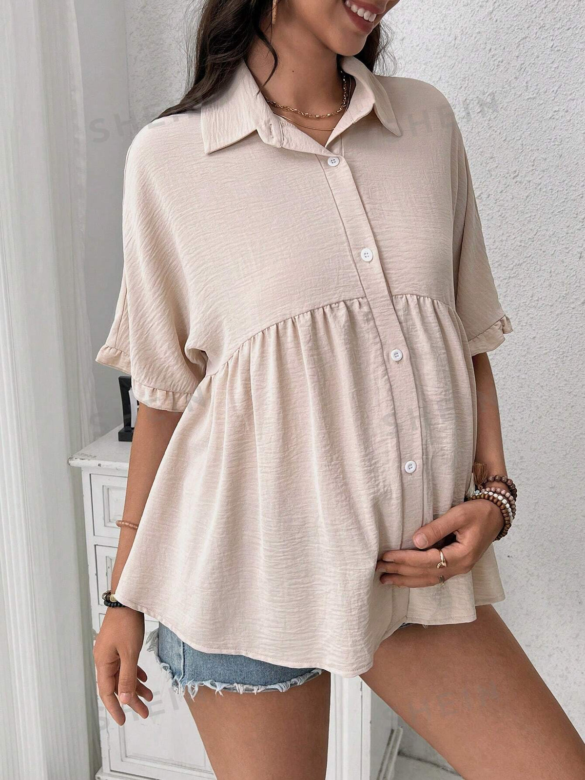 SHEIN Maternity Batwing Sleeve Peplum Blouse