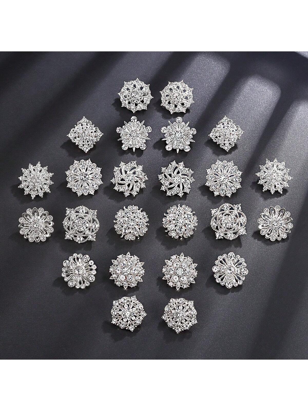 24pcs/Set Mini Rhinestone Decor Alloy Brooch Pins, Suitable For Daily Wear, Fixing Clothes Collar And Preventing Exposure