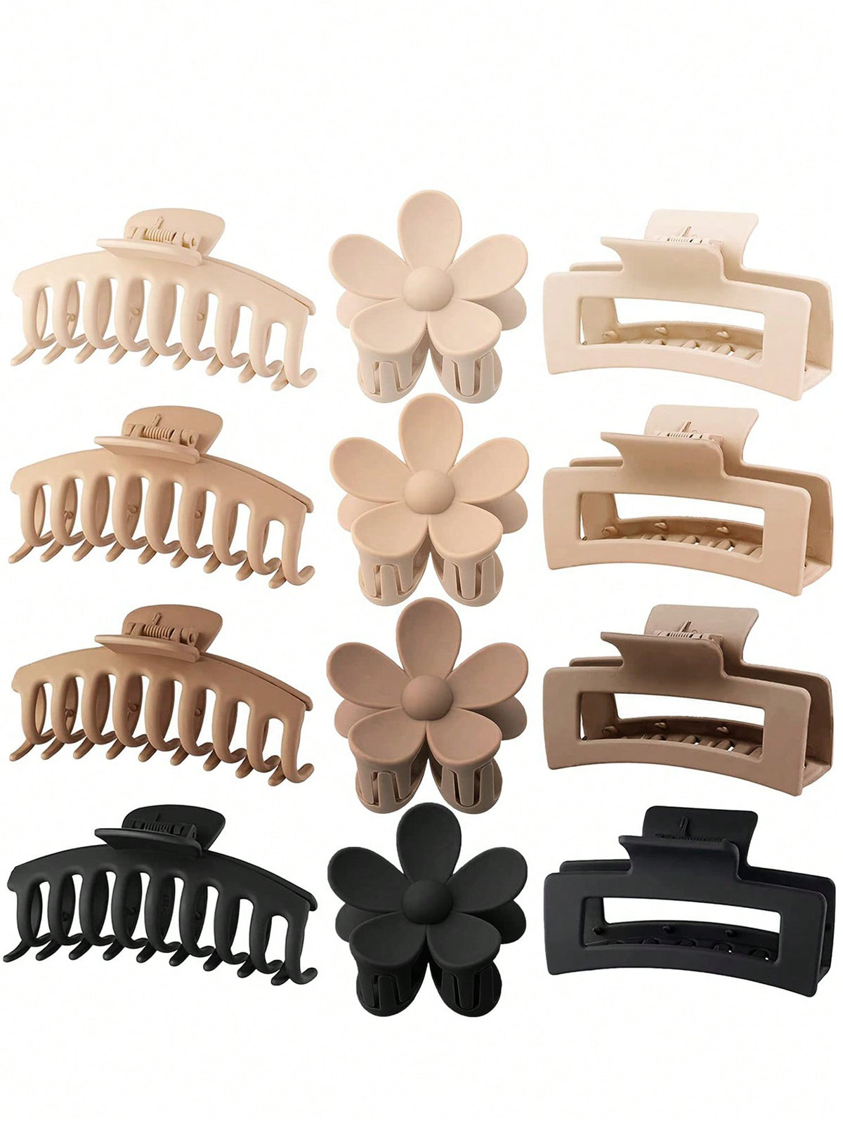 12/4/1pc Large 11cm/4.33in Black, White, Khaki, Brown Floral Square Dragon Claw Shaped Lightweight Plastic Hair Clips, Elegant, Minimalist, Simple, Versatile Hair Accessories For Daily, Casual, Party,