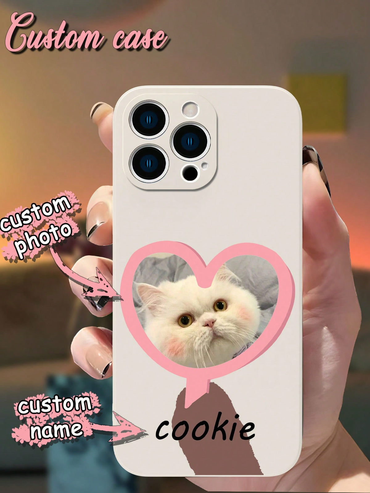 Customized Love Photo Phone Case, Name Personalization, TPU Card Khaki Color Shockproof Silicone Soft Texture Shell, Full Coverage Protective Case Compatible With Apple IPhone Series 6/7/8/XS/XR/11/12