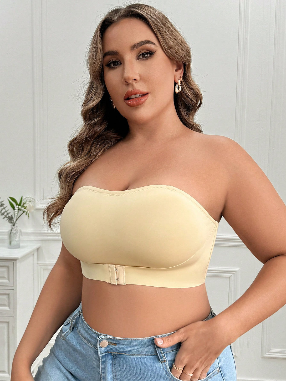 Women's Plus Size Simple Bralette, Wireless Strapless Bandeau Bra, Casual 1pc