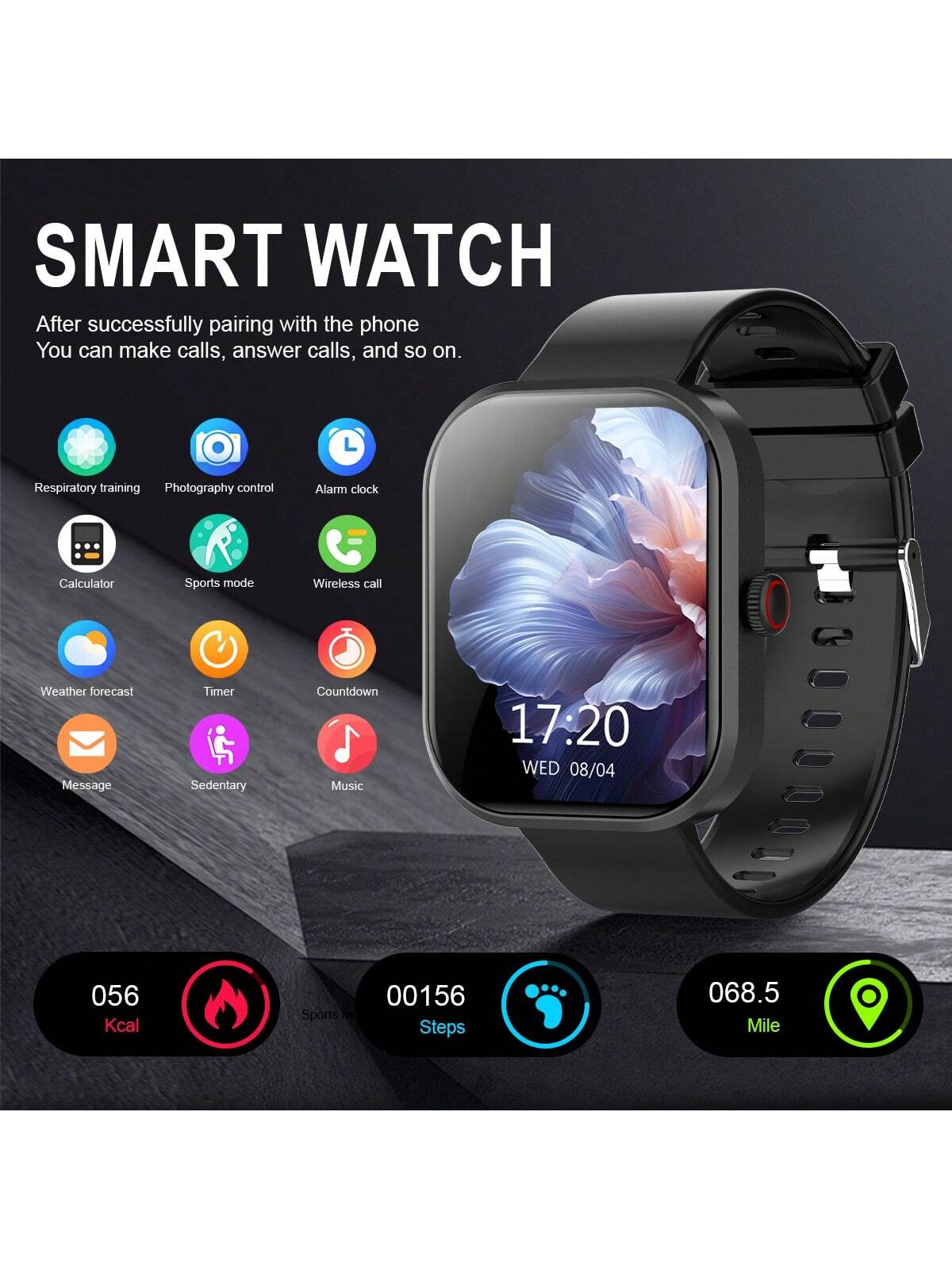 HOT! 1pc 2.01-Inch Full-Screen Touch Smartwatch For Men And Women, With Call Function, Pedometer, Calorie Counter, Heart Rate And Blood Oxygen Level Monitoring, Multiple Sports Modes, Distance Trackin