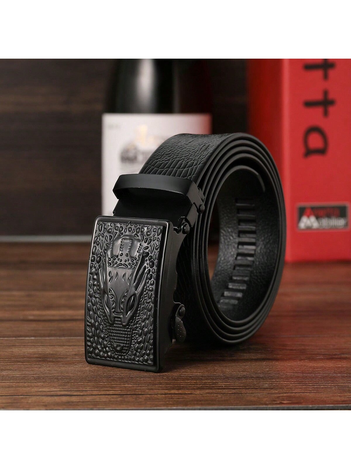 1pc Men's Black Auto-Buckle Soft Leather Business Belt