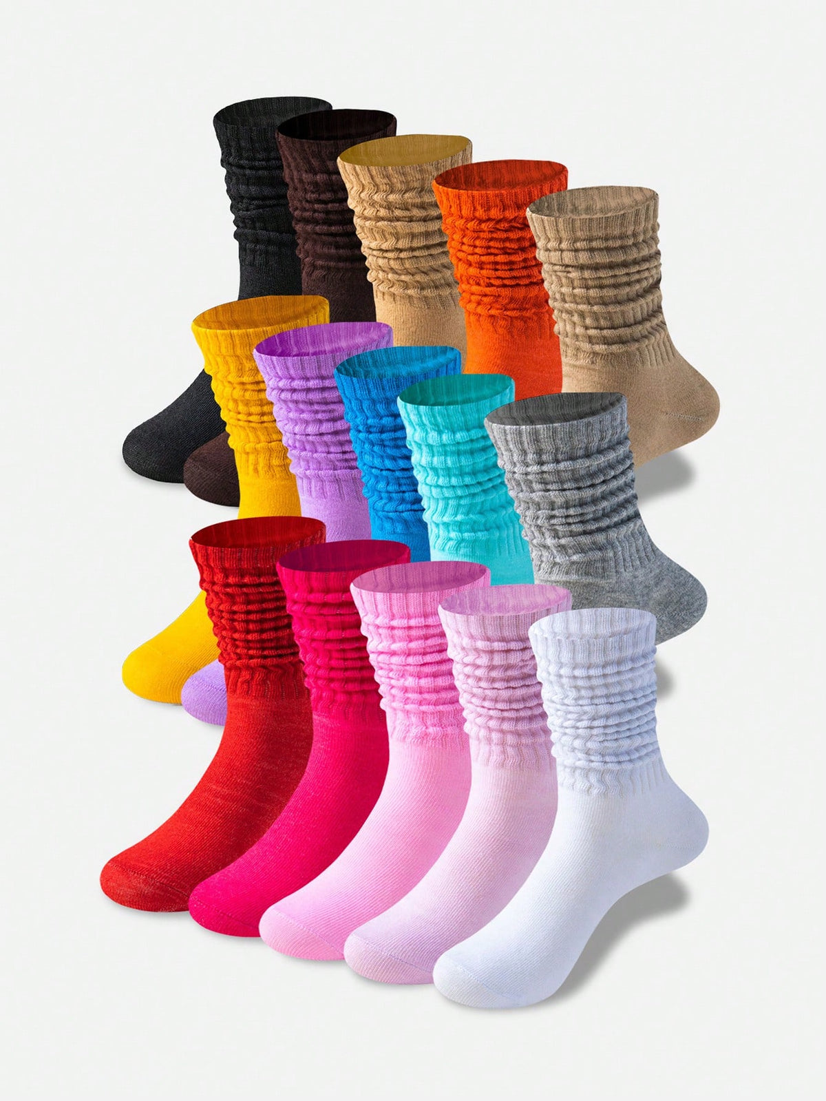 15 Pairs Women's Fashionable Bubble Pile Socks In Multiple Colors, Comfortable, Breathable, Classic, European-Style, Over-The-Knee, Casual Tight Tube Socks