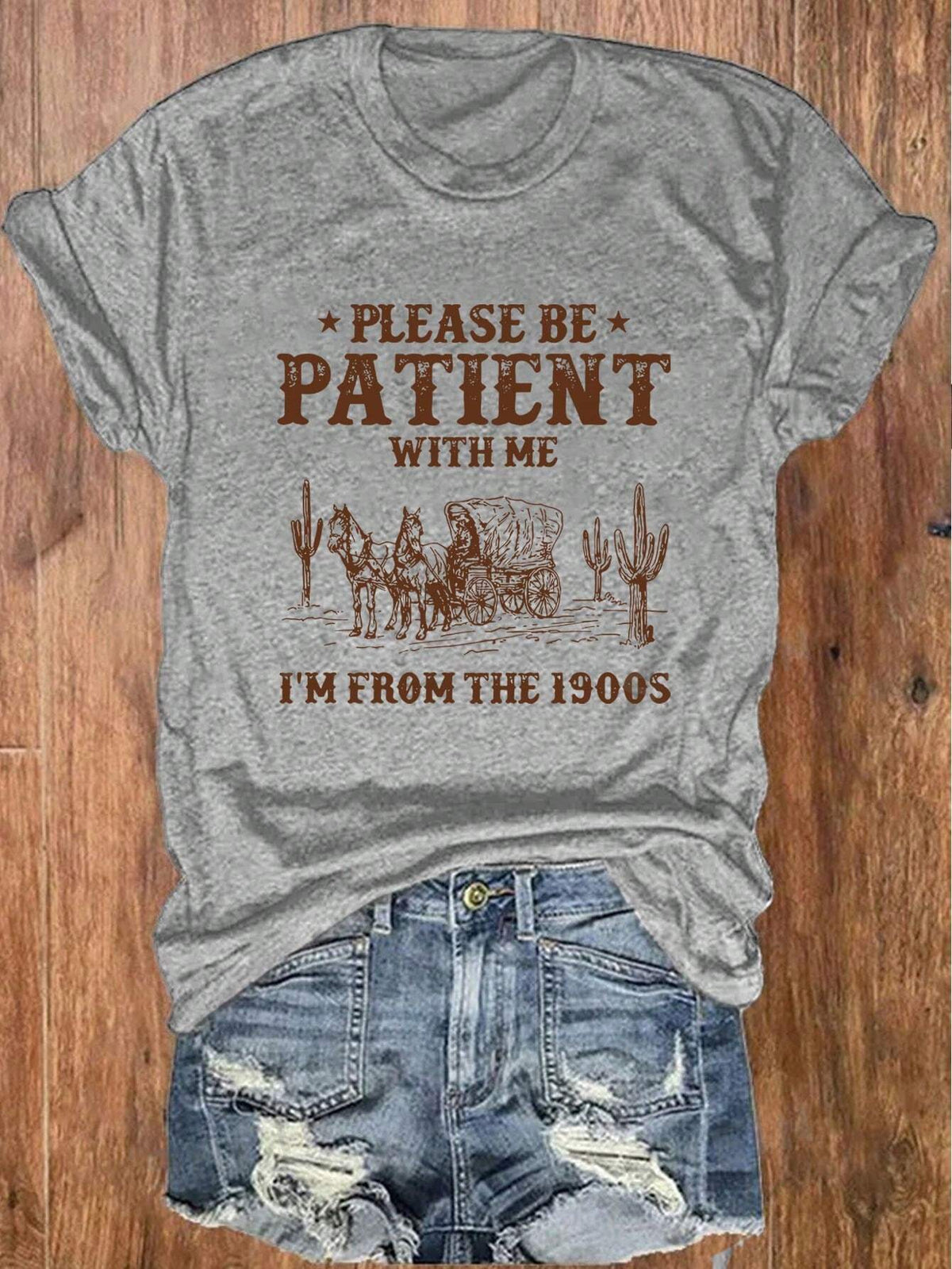 SHEIN LUNE Please Be Patient With Me Funny Retro Round Neck Short Sleeve Tee From The 1900s Comfortable T-Shirt PLEASE BE PATIENT WITH ME I'M FROM THE 1900S