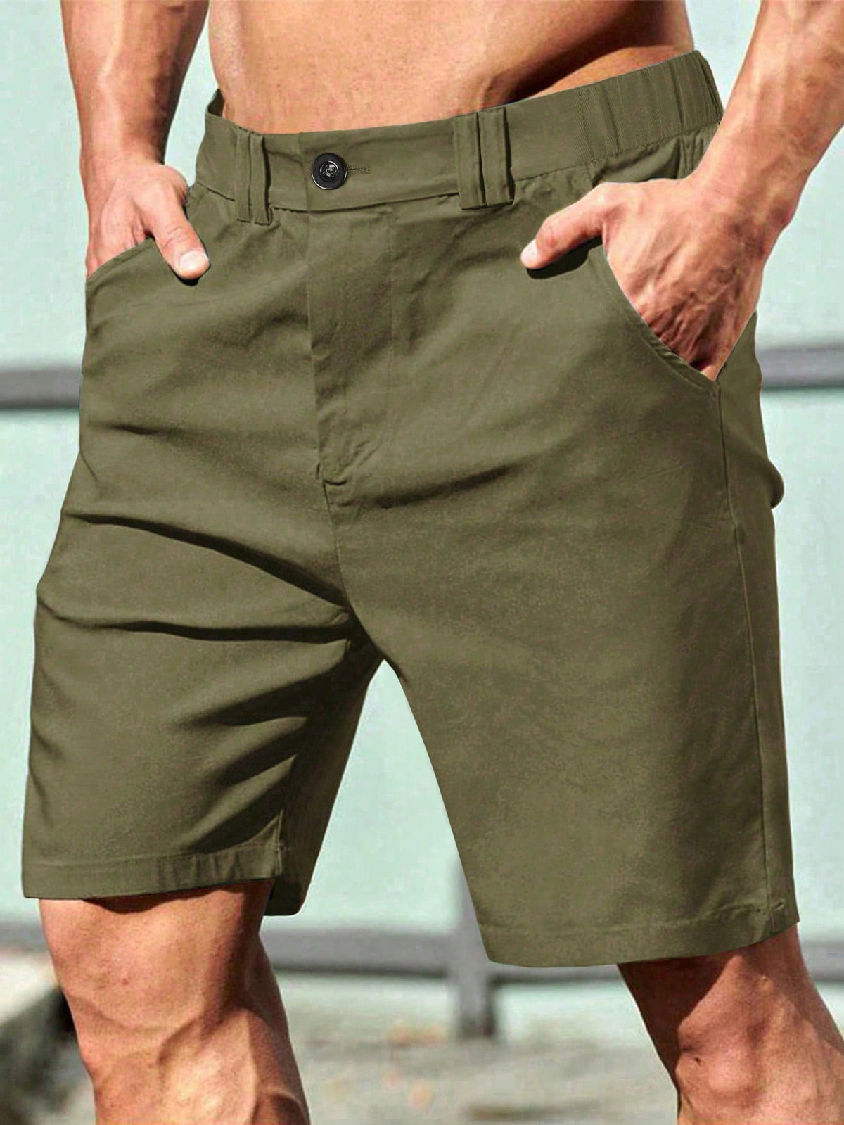 Manfinity Homme Men's Solid Color Casual Shorts With Slanted Pockets