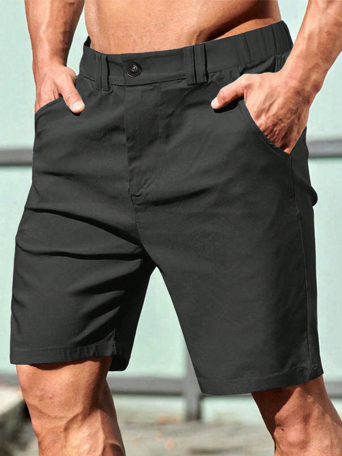 Manfinity Homme Men's Solid Color Casual Shorts With Slanted Pockets