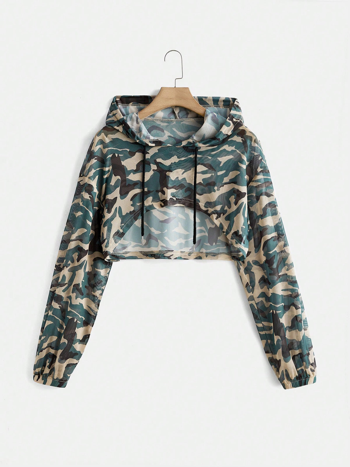 Women's Camouflage Print Drawstring Hooded Sports Sweatshirt