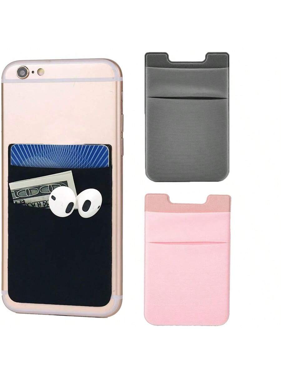 1pc Cell Phone Card Holder Pocket For Back Of Phone,Phone Wallet Stick On, Double Pocket Credit Card Holder For Cell Phone