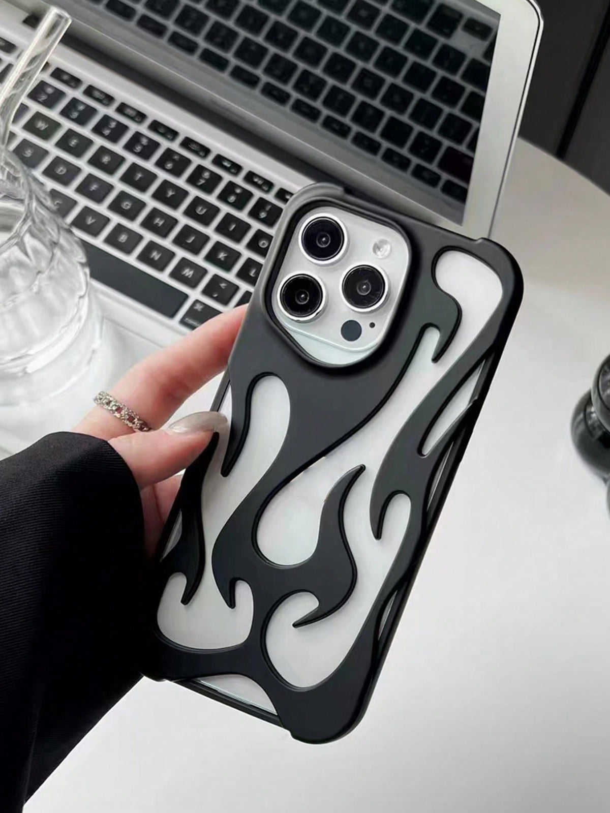 New Heat Dissipation Hollow-Out Oil-Spraying Frosted Flame Pattern Full-Body Protective Phone Case Cover Compatible With Apple 11/12/13/14/15 Pro/Pro Max, Anti-Fingerprint And Anti-Drop, Creative And