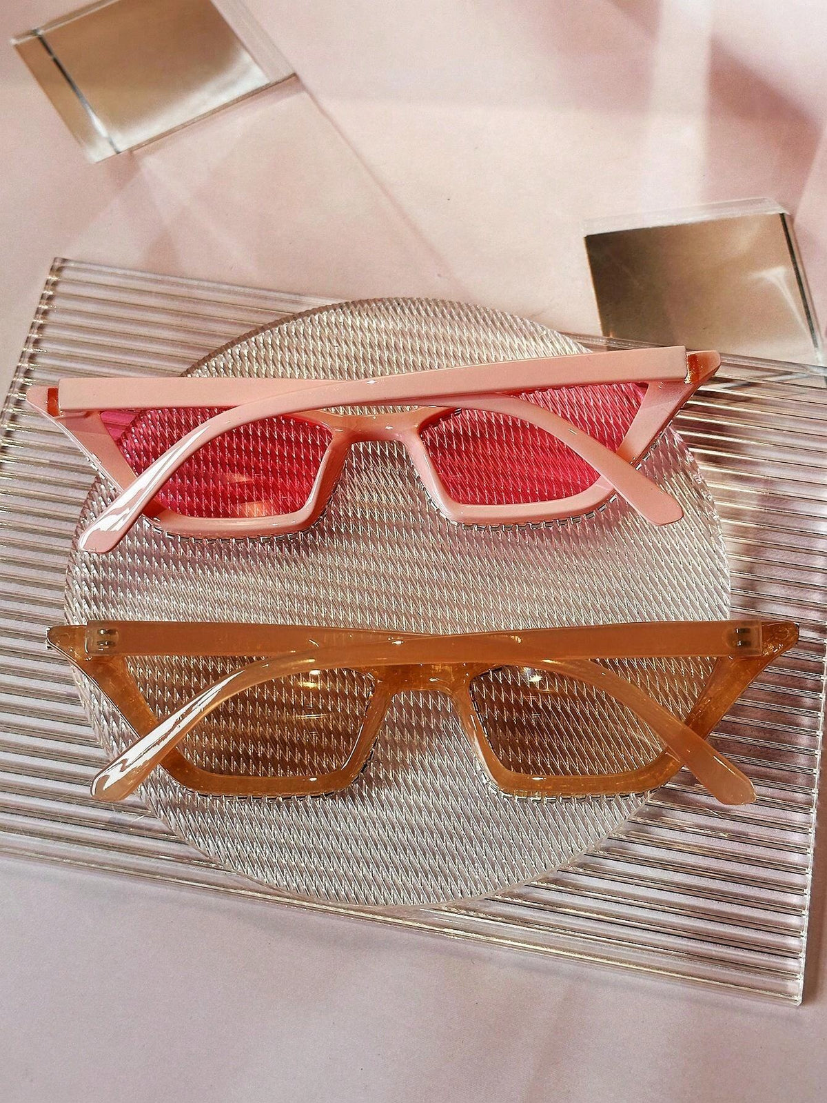 Transparent Pink Frame With Rhinestone Decoration + Bow