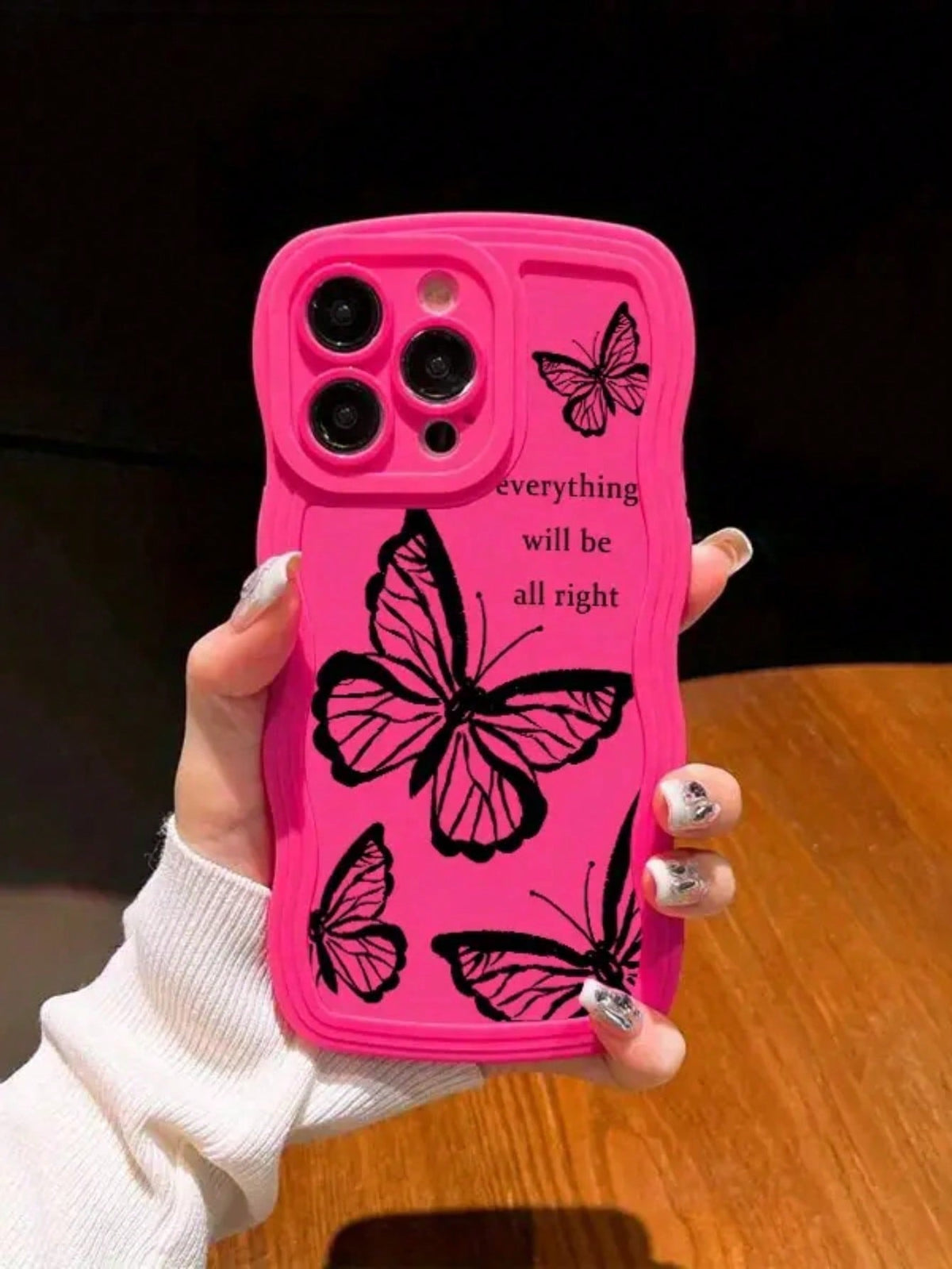 1pc Full Coverage Black Butterfly Pattern Shockproof Phone Case Compatible With IPhone 11/12/13/14/15 Pro/15 Plus/15 Pro Max