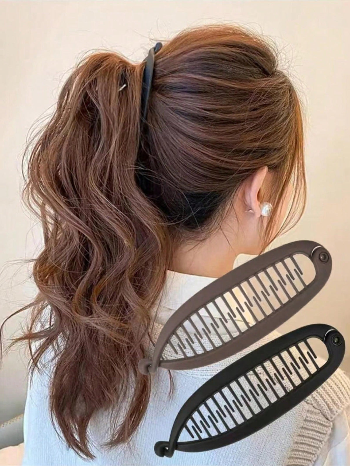 2pcs Minimalist Glossy Tortoiseshell Color Fish Tail Vertical Clips, Elegant Hair Clips For Updo Ponytail