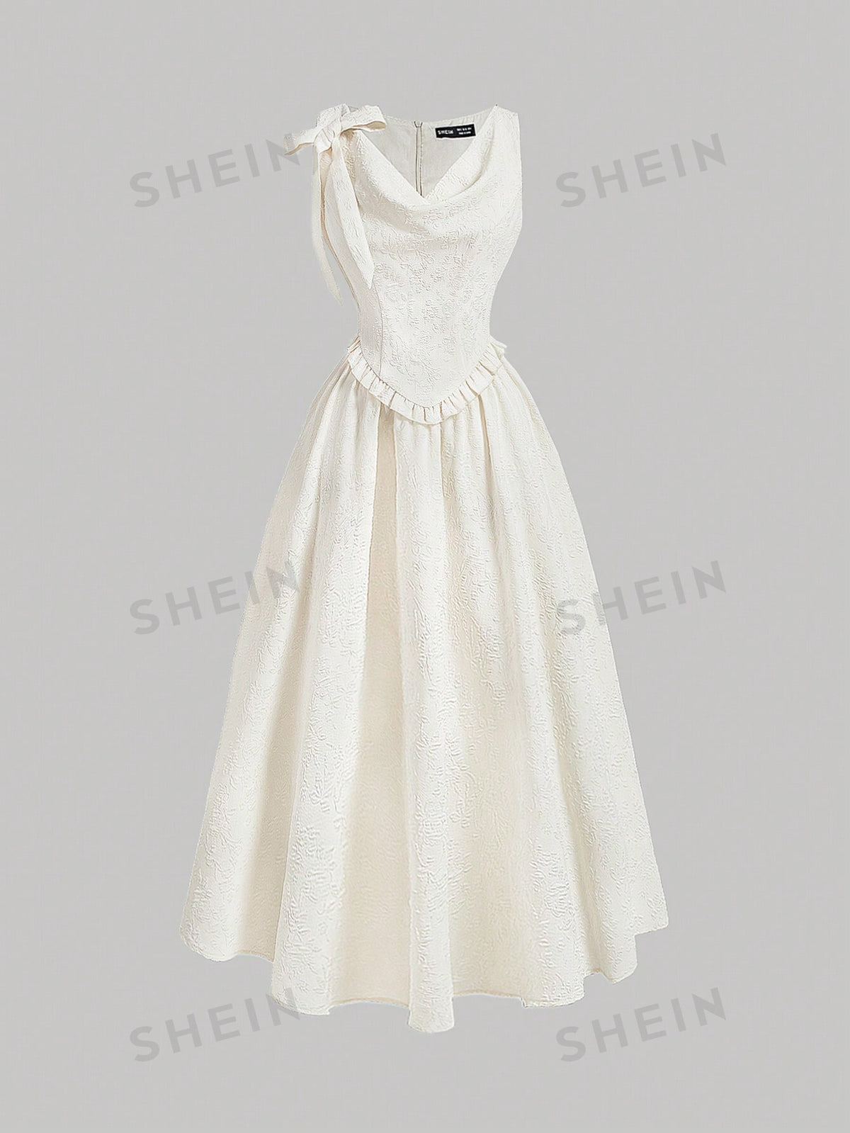 SHEIN MOD Women's Dress With Swing Collar, Sleeveless Bow And Ruffles, Jacquard Fabric Dress,Club Women Outfits,Cream Dress,Long Formal Dress,Wedding Women Dressess,Elegant Dress,Flowy Dress,Date Nigh