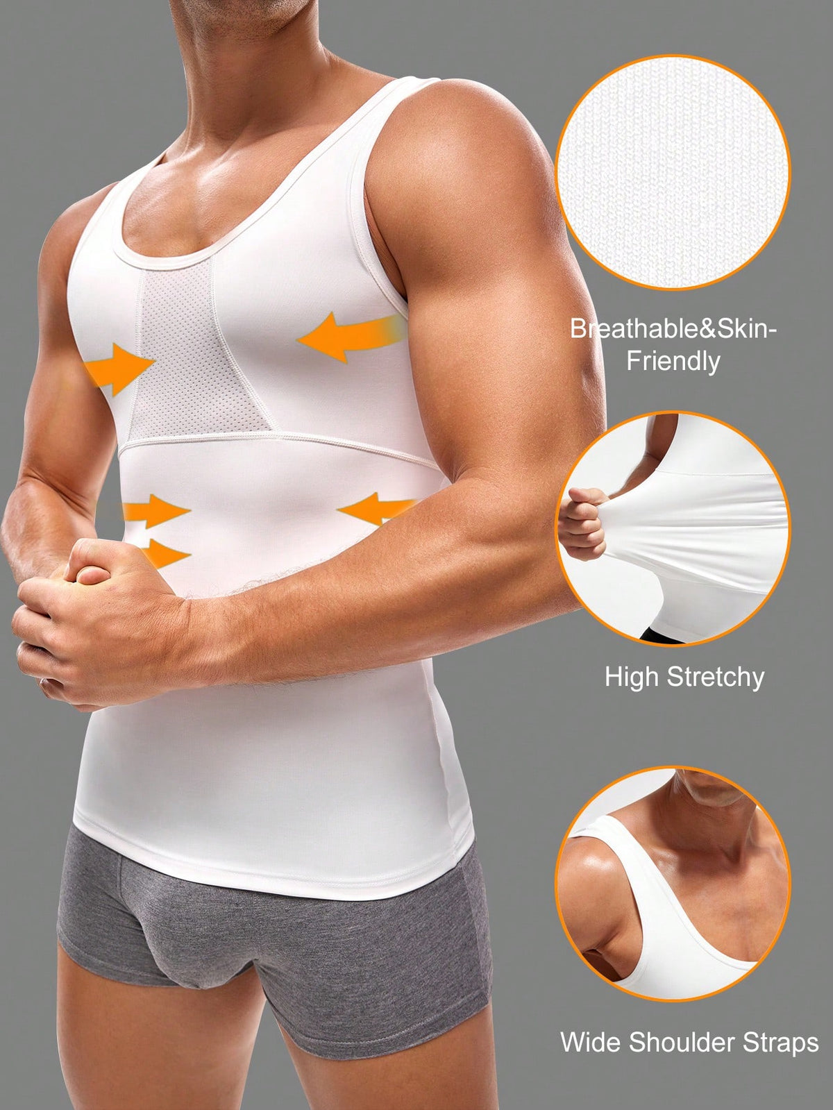 Men's Solid Color Breathable & Skin-Friendly High Elasticity Body Shaping Undershirt