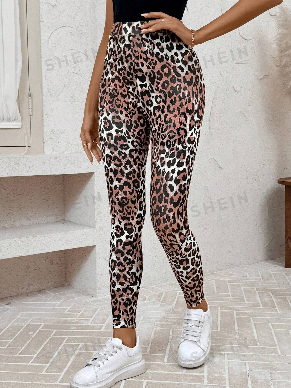 SHEIN LUNE Sport Game  Day Tracksuit  Yoga Pants Athleisure Sports Run Biker Jog Basketball Tracksuit Leopard Print Casual & Commuting Leggings For Women