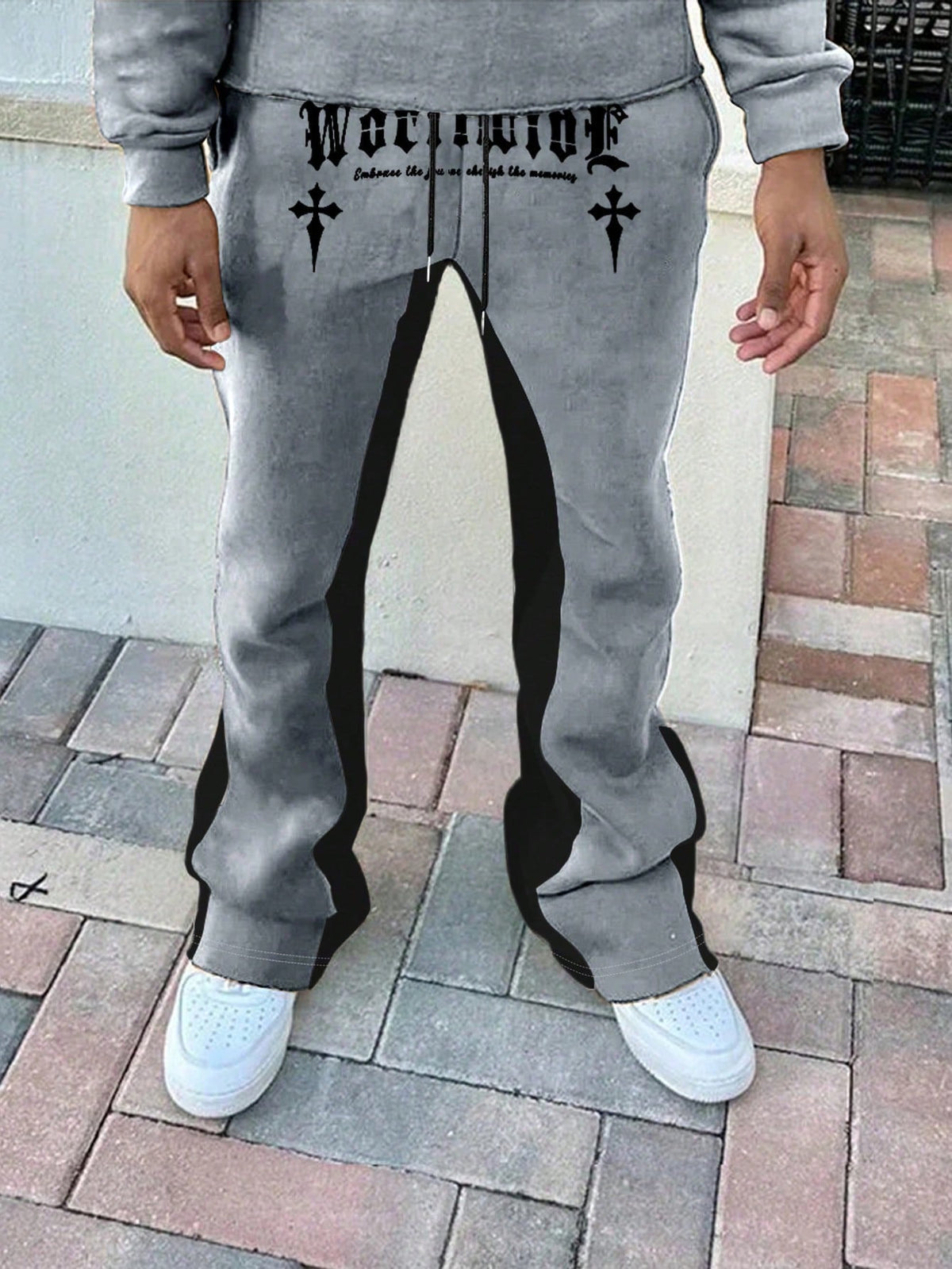 Men's Loose Fit Sweatpants With Letter Print And Color Blocking