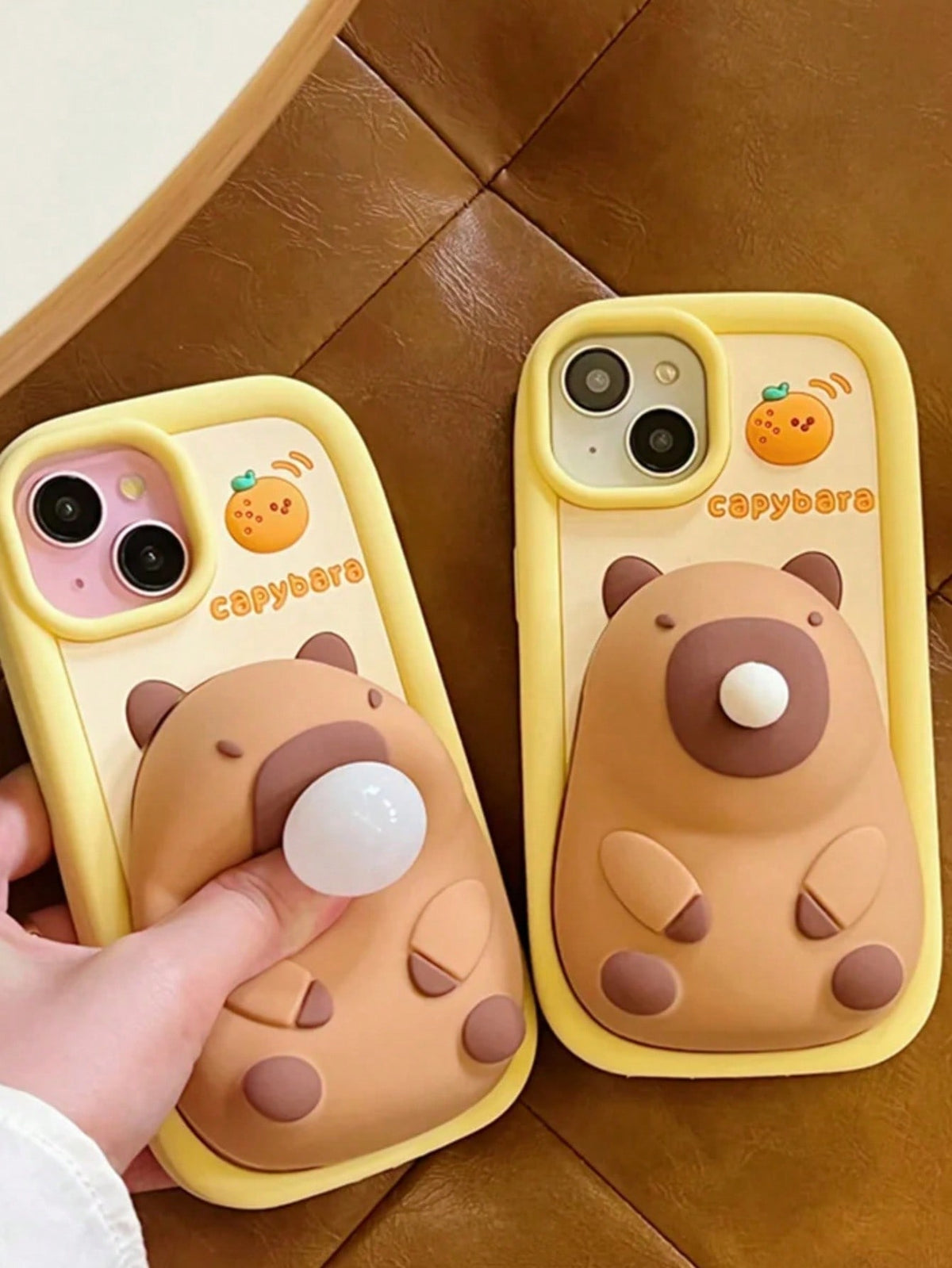 1PC Cute Cartoon Capybara Squishies Phone Case Compatible With IPhone 15 13 14 12 11 Pro Max Blowing Bubble Lens Protection Soft Silicone Cover