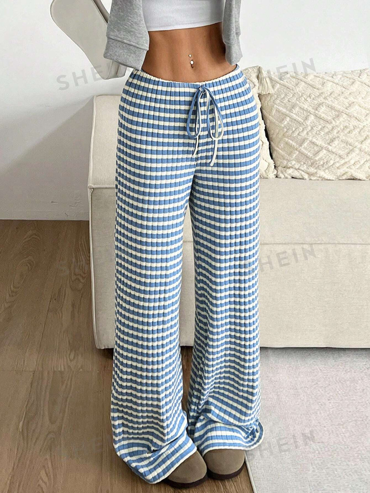 SHEIN EZwear Women's Striped & Printed Casual Holiday Style Long Pants