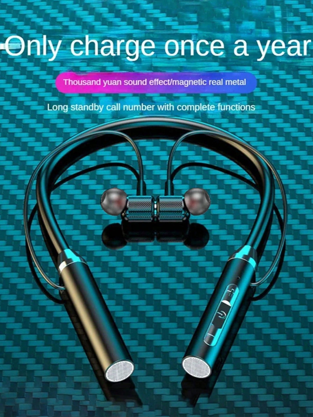 Blue Original 9D Stereo Headphones With Noise Reduction Mic Wireless Neck Earphpne Earplugs