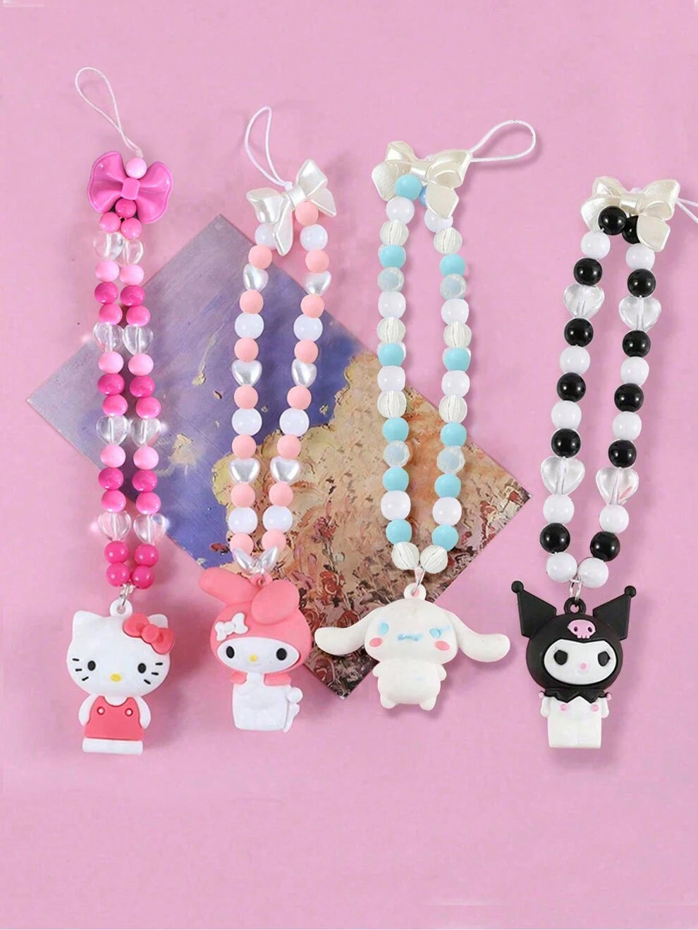 1Pc Unisex Anime Cartoon Kawaii Keychain Keyring Phone Accessories Cute Anti-Lost Phone String Decoration Phone Chain Straps Beads Pearl Bracelet For Women Men Boys And Girls Gift