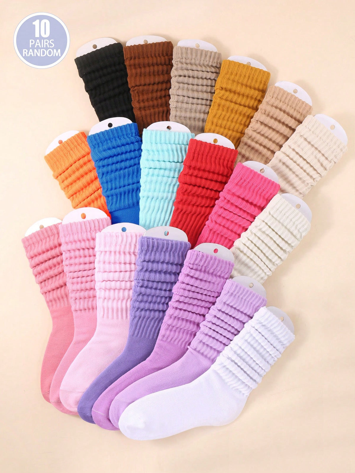 10pairs Women's Random Color Fashionable Bubble Pile Socks, Comfortable, Breathable, Classic, European Style, Knee-High, Casual Scrunch Socks,Long Socks