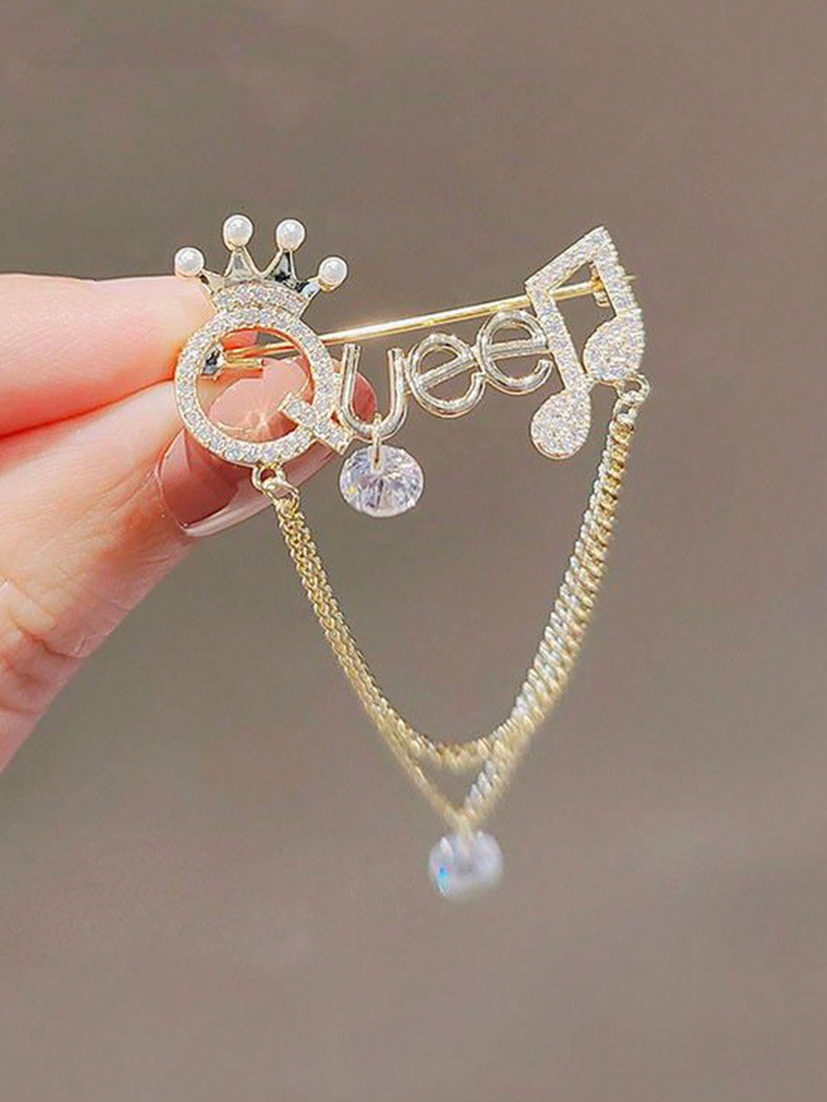 1pc Cute Rhinestone Queen Brooches For Women Girls Crown Letters CZ Crystal Party Label Pins Trendy Buckle Jewelry Gifts