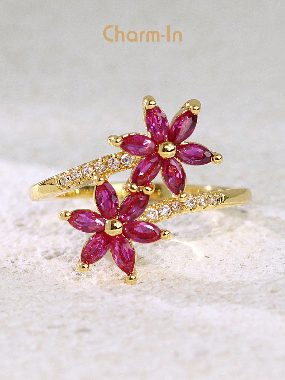 Gorgeous Gold-Plated Flower Ring With White Cubic Zirconia Stone, Perfect Gift For Mother Or Girlfriend