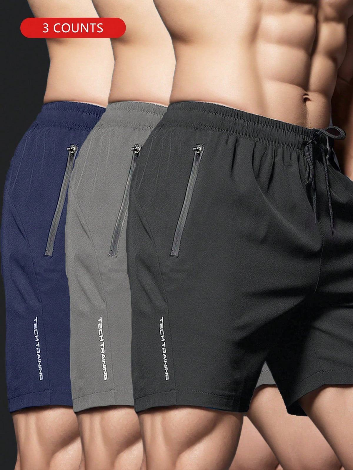 Men's Casual Summer Daily Matching Shorts, Black+Deep Blue+Gray