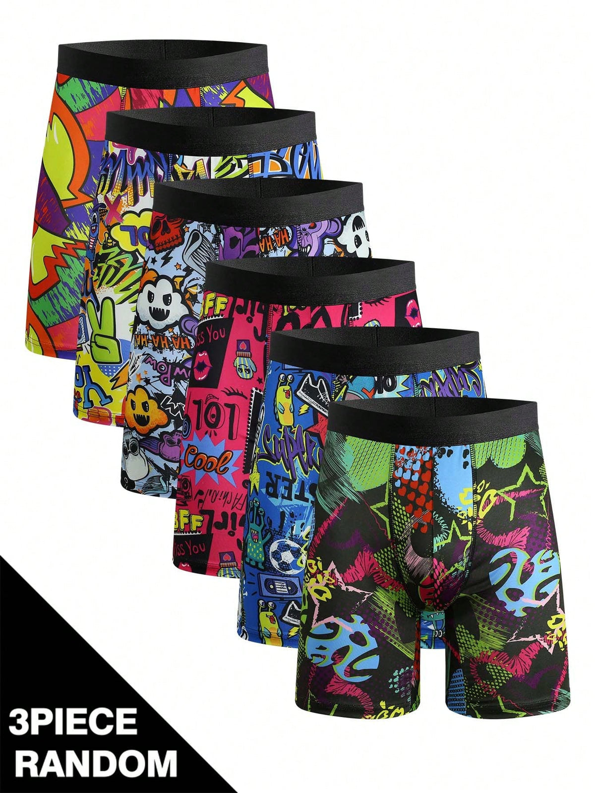 3pcs/Pack Random Digital Print Long Boxer Briefs For Men