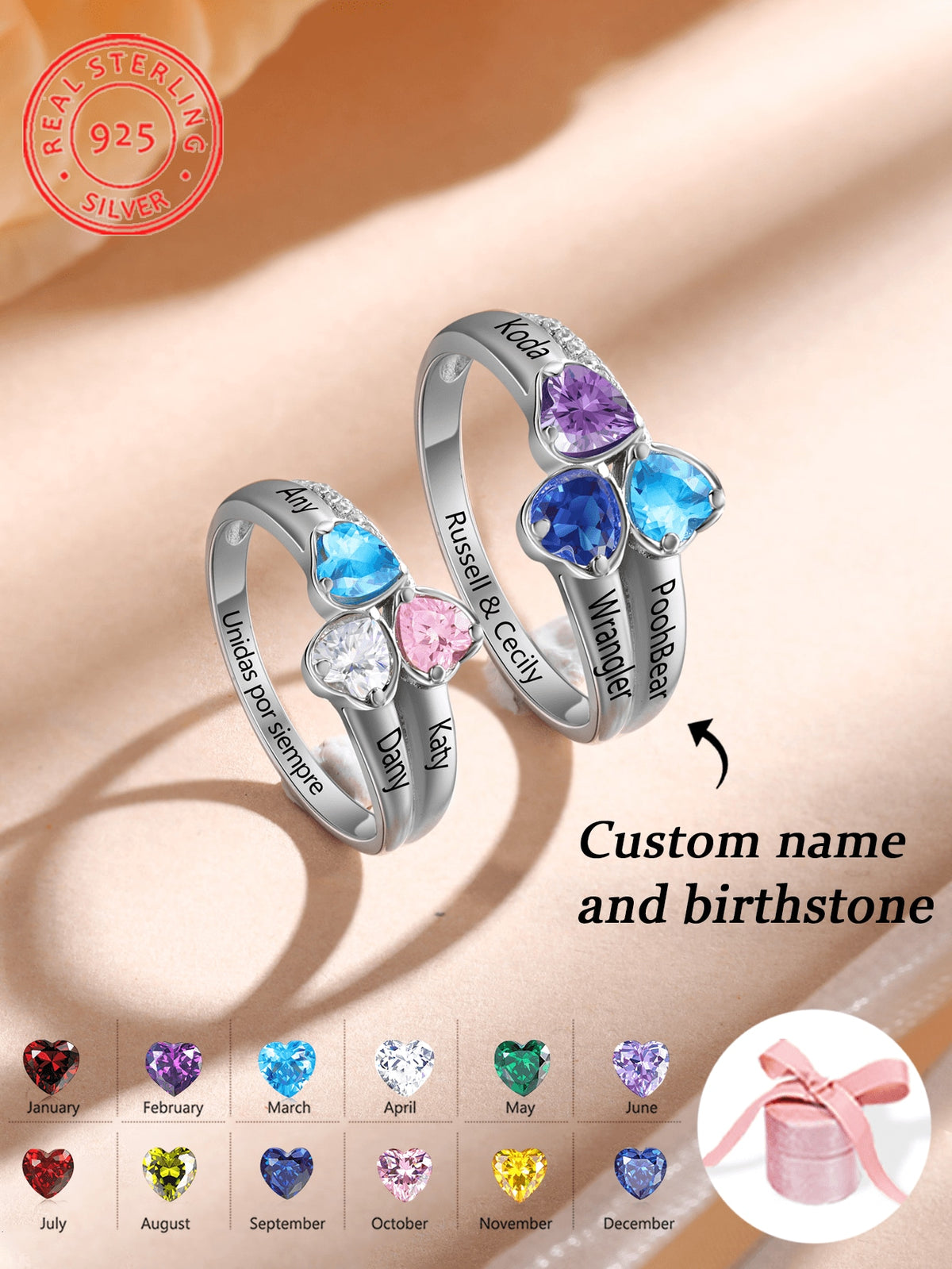 S925 Sterling Silver Custom Birthstone For Women Fine Ladies Jewelery Gift Anniversary Jewelery Gift Valentines Gift Mother's Day Gift