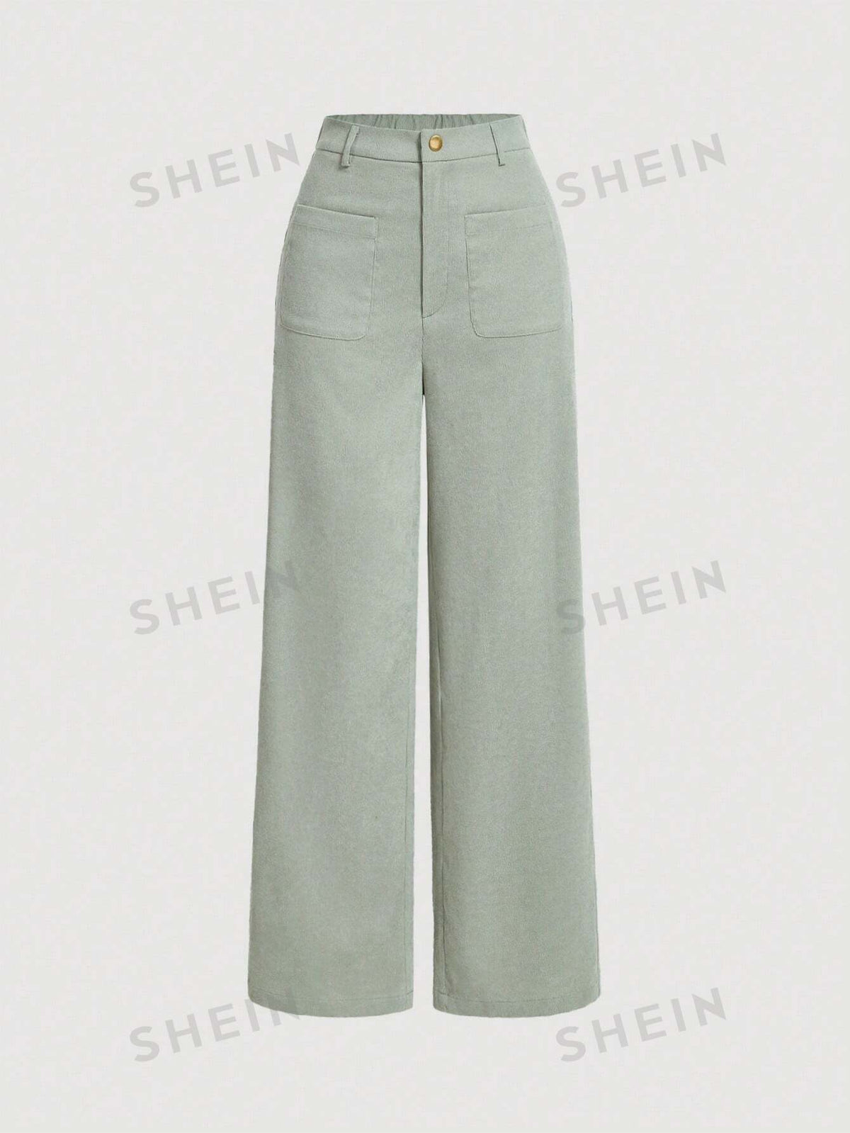 SHEIN PETITE Women's Autumn And Winter Mint Green Double Pocket Straight Pants