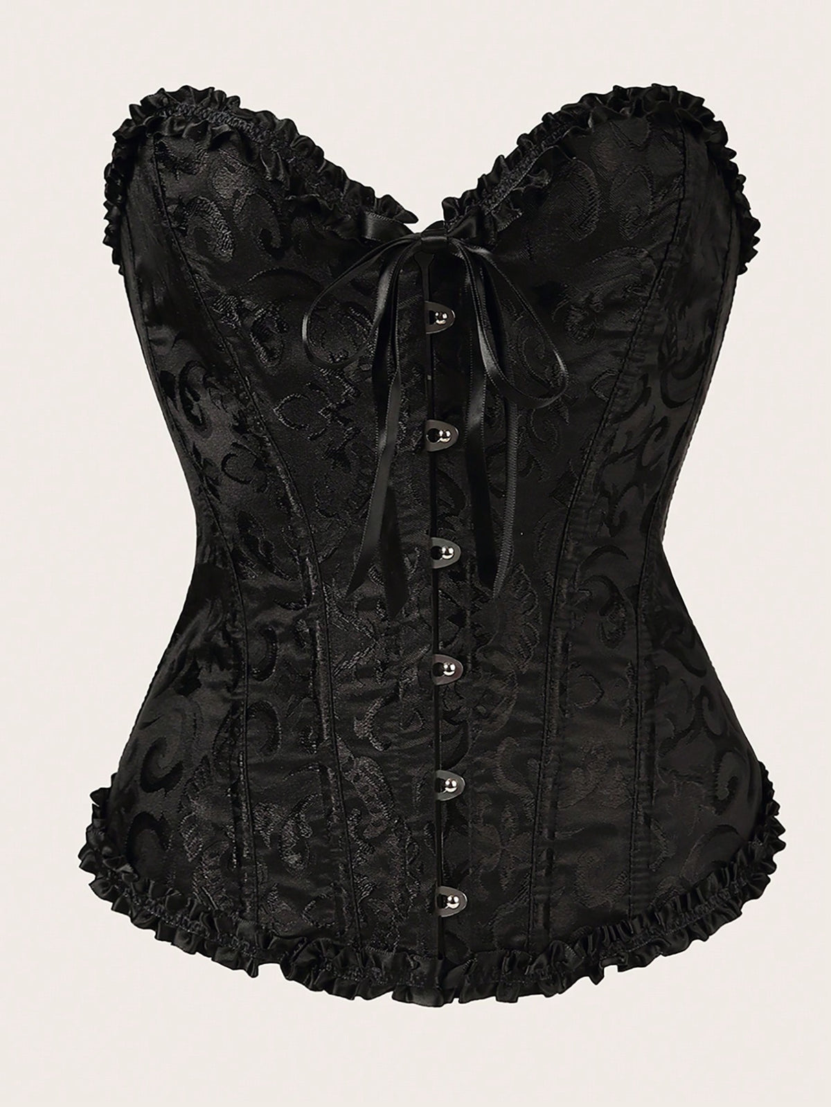 Women Lace-Up Tight Bustier, Bodyshaper, Floral Patterned Bowknot Decor Corset Top, Suitable For Wearing With A Dress