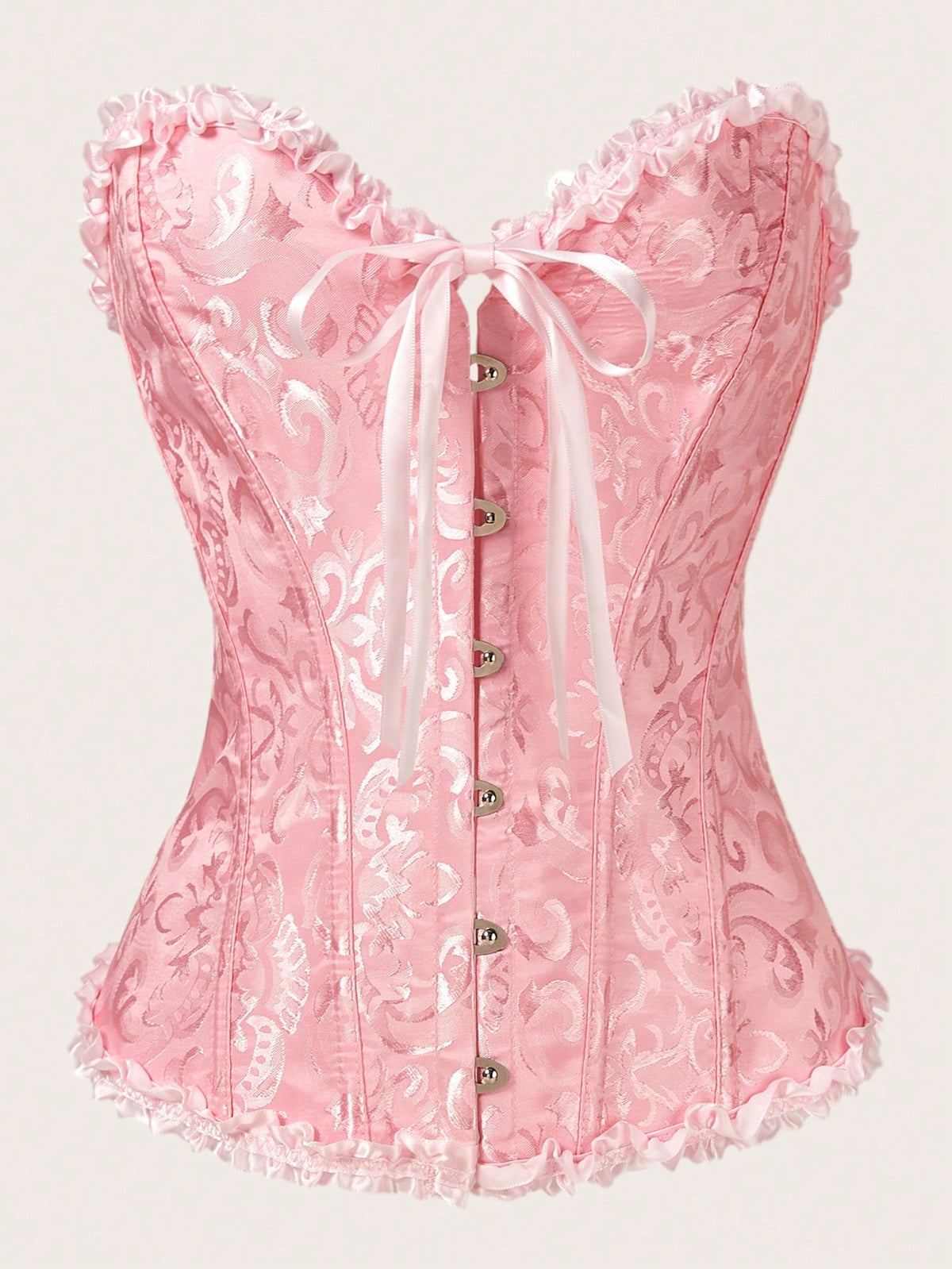 Women Lace-Up Tight Bustier, Bodyshaper, Floral Patterned Bowknot Decor Corset Top, Suitable For Wearing With A Dress