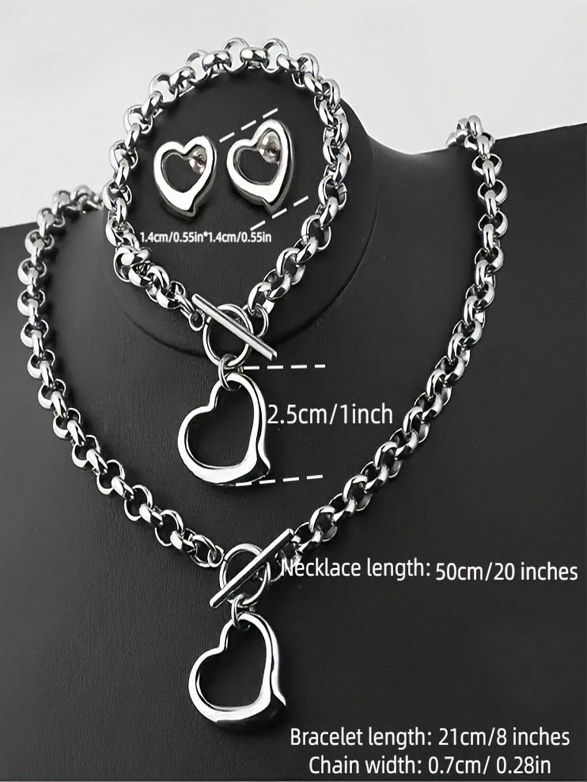 3pcs/Set Titanium Steel Non-Fading Minimalist Necklace, Heart Necklace, Bracelet And Earrings Set For Women