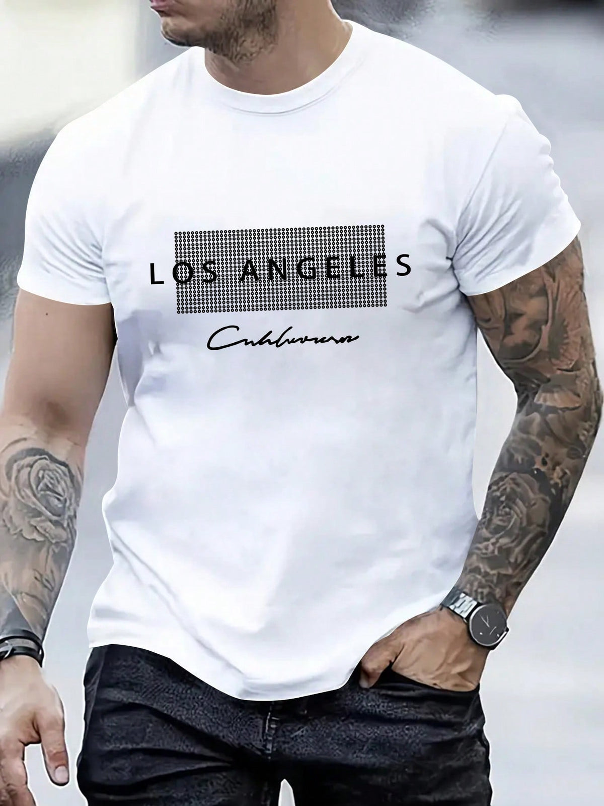 Men's Round Neck Short Sleeve Letter Print Casual Commuting T-Shirt