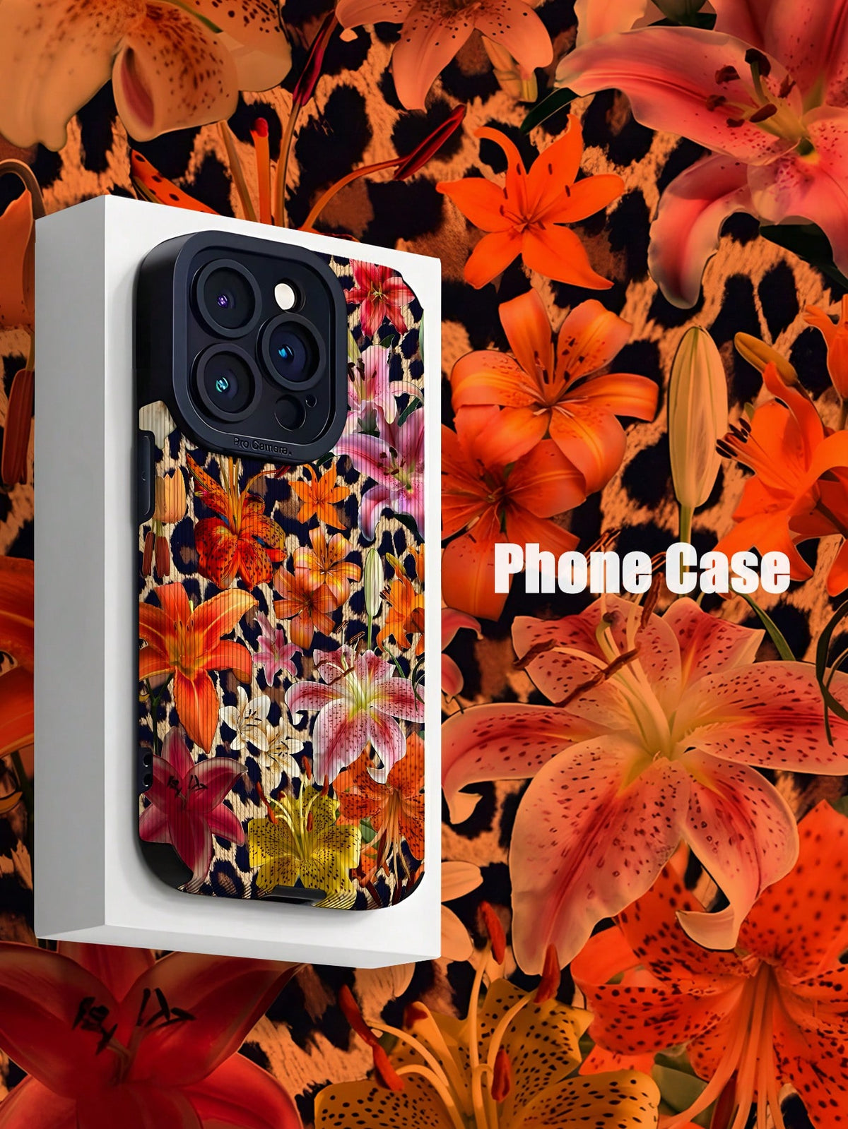 1pc Fashionable Colorful Lily Flower & Leopard Print Soft Silicone Protective Phone Case Compatible With IPhone & Samsung 15/15Plus/15Pro/15ProMax