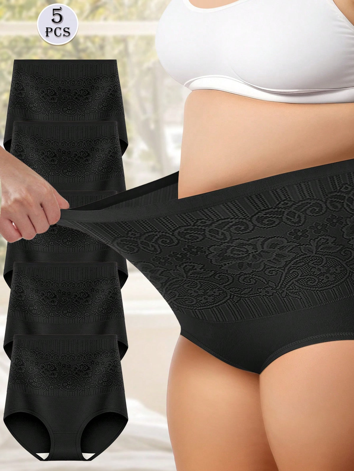 5pcs/Pack Plus Size Women High Waist Breathable Comfort Fit Triangle Panties