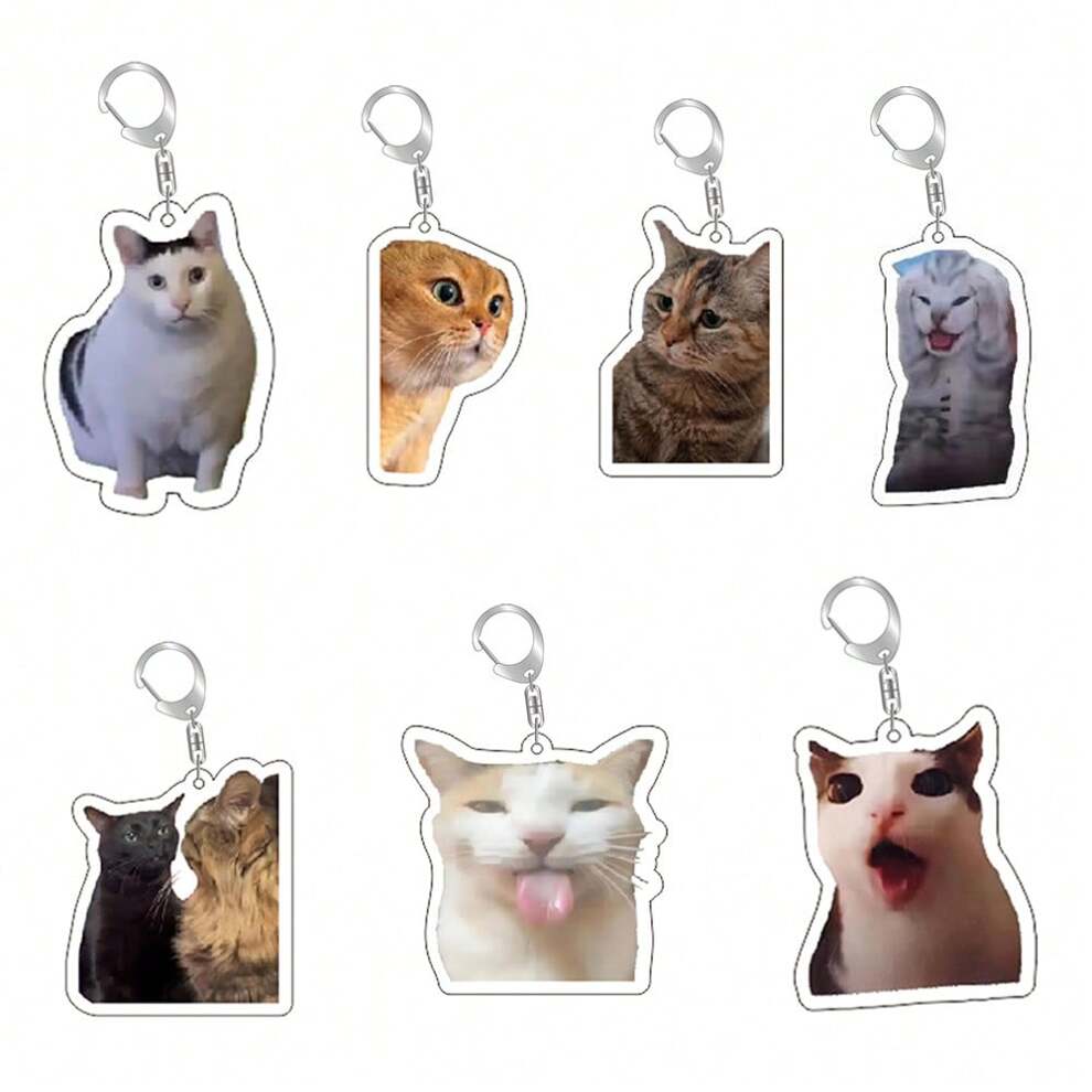 Funny Cat Memes Series Keychain Student Gift Bag Lanyard Women's Bag Pendant Keychain Cute Things Cheap Gift For Best Friend