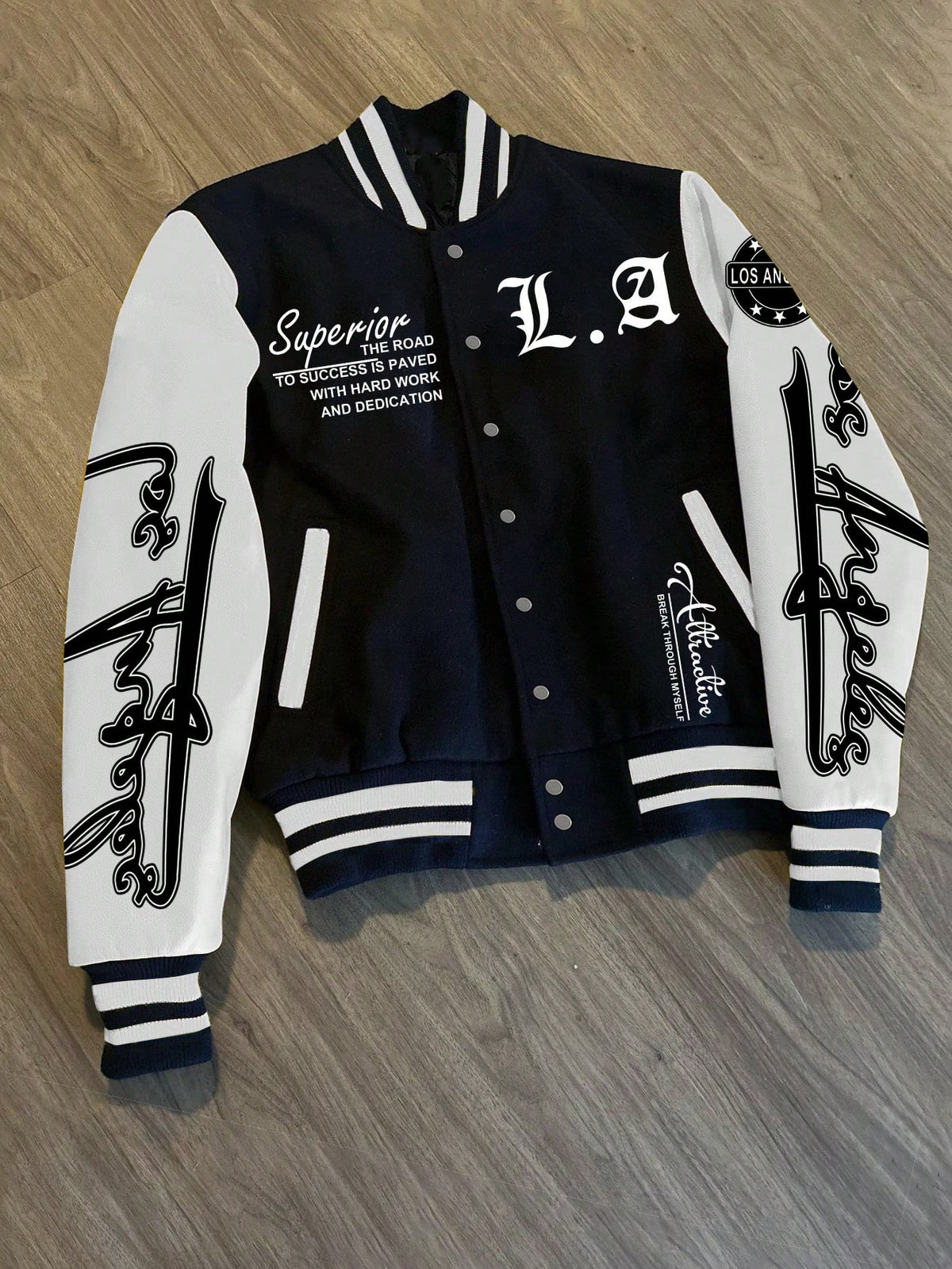 Manfinity EMRG Men's Simple Print Daily Long Sleeve Baseball Jacket