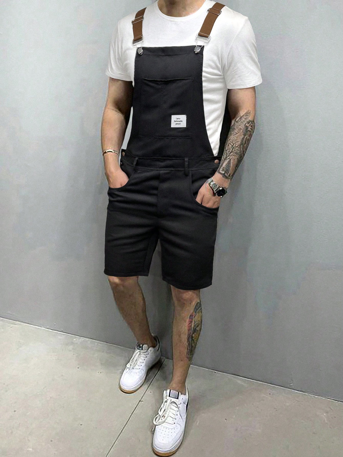 Manfinity Homme Men's Solid Color Simple Daily Overalls