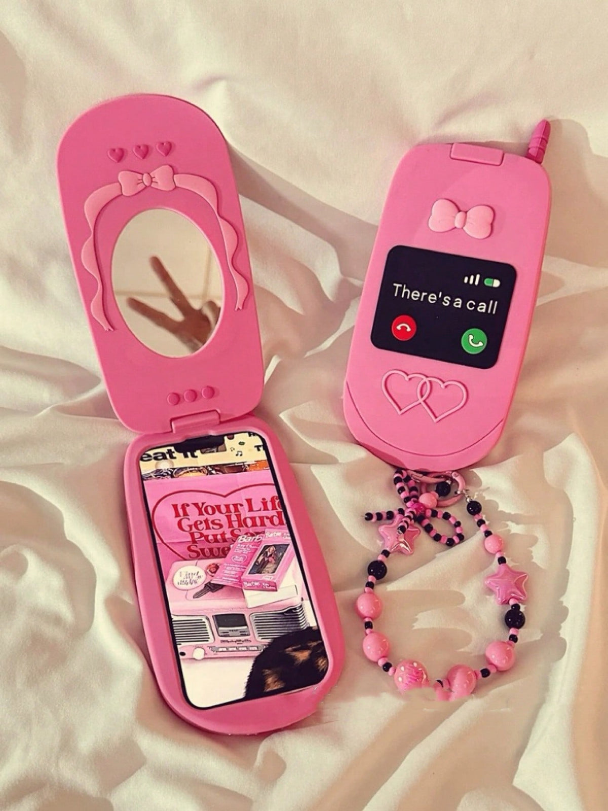 Cute Cartoon Flip Mirror Vintage Style Silicone Phone Case Compatible With IPhone 15/14/13 Pro Max/12/11