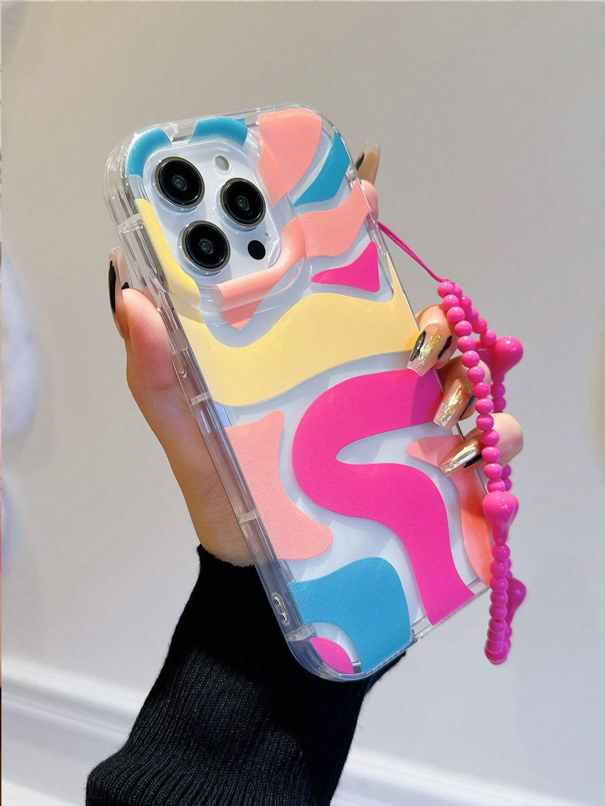 Colorful Graffiti Oil Painting, Wavy Pattern, Shockproof Phone Case With Heart Lanyard, Compatible With Apple IPhone 14 Pro Max, New Trendy Model Compatible With IPhone 13, Girly 15, Premium 13 Pro Ma