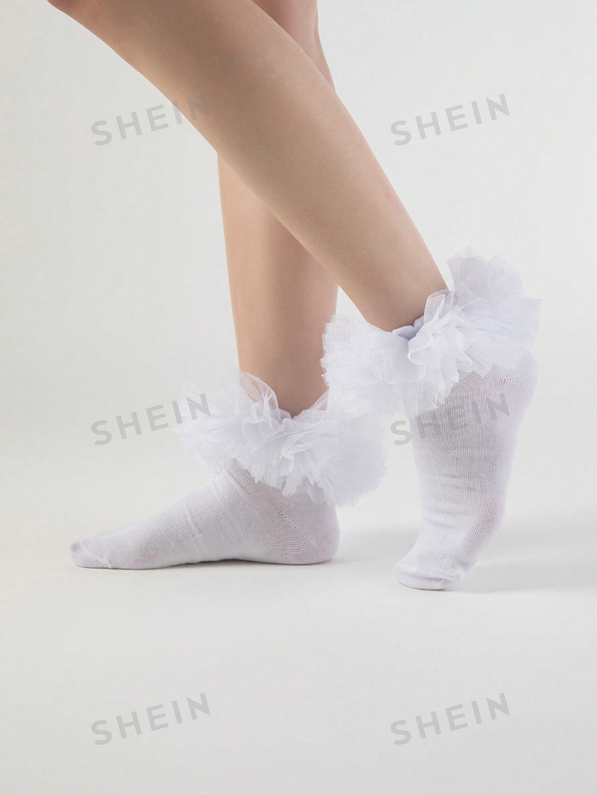 ROMWE Kawaii Women Plain Simple Daily Ruffle Lace Trim Mid-Calf Socks