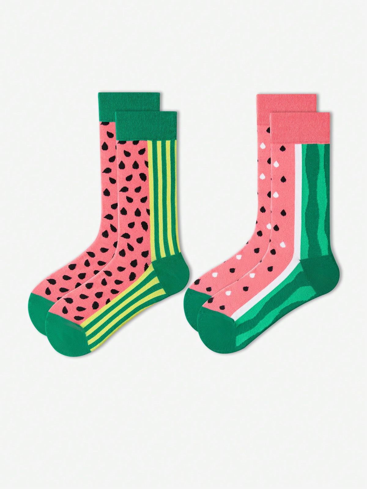 2 Pairs Of Women's Socks, Crew Socks,Fruit Patterned Socks,Watermelon Patterned Socks,Sports Socks, Mid Length Socks, Black Socks, Soft Women's Socks, Fabric Women's Socks, Cute Socks, Girls' Socks,La