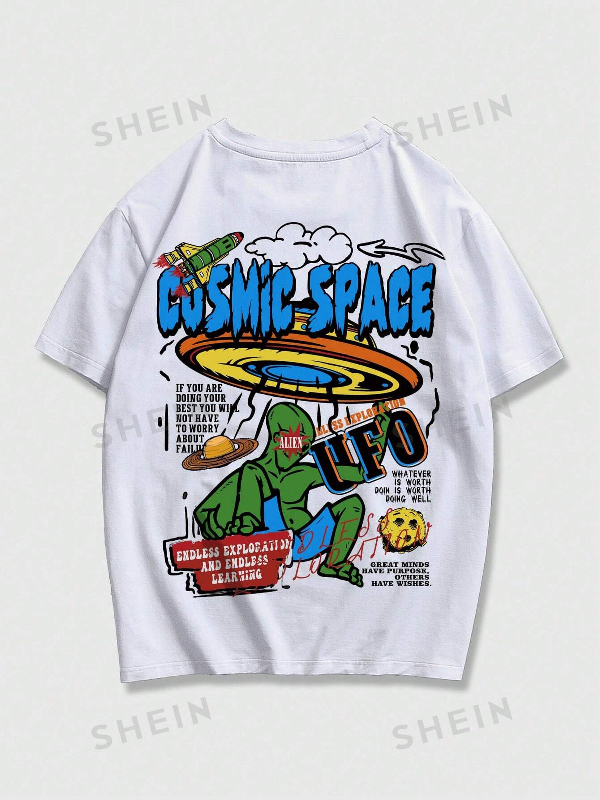 ROMWE Street Life Men Alien & Slogan Graphic Tee, School